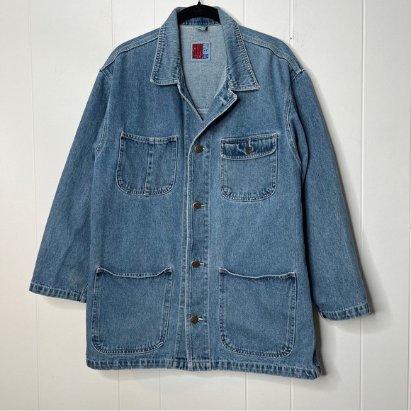 Vintage Sunbelt Classic Chore Coat Blue Denim Jacket Button Front Fisherman S - Picture 1 of 7